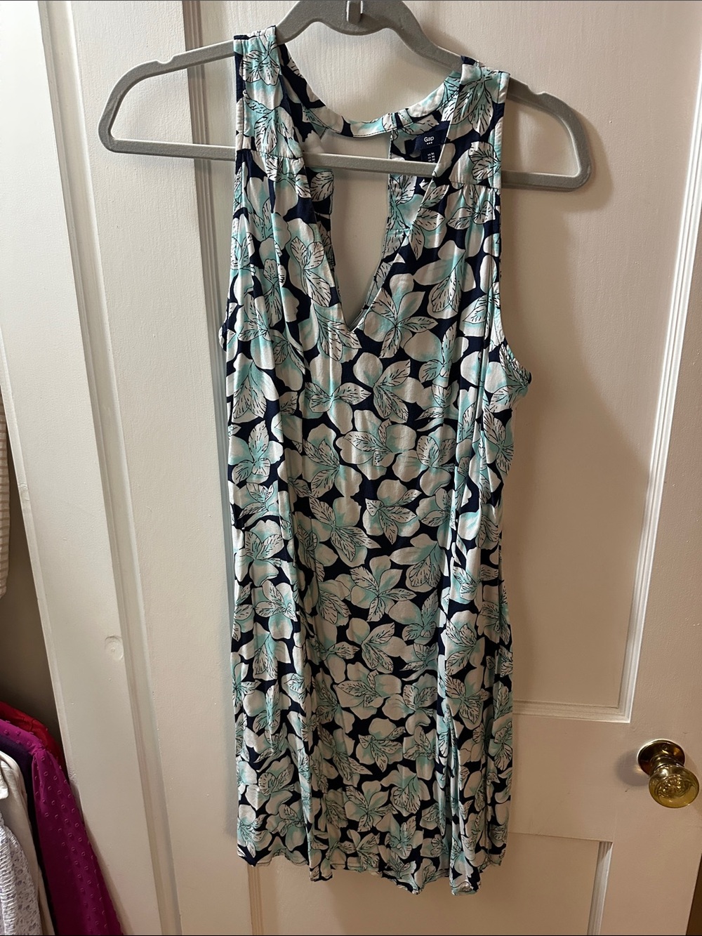 GAP Navy Floral Sleeveless Midi Dress with Mint Accents